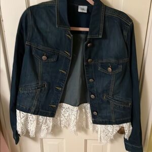 CAbi Denim Jacket with Lace Trim